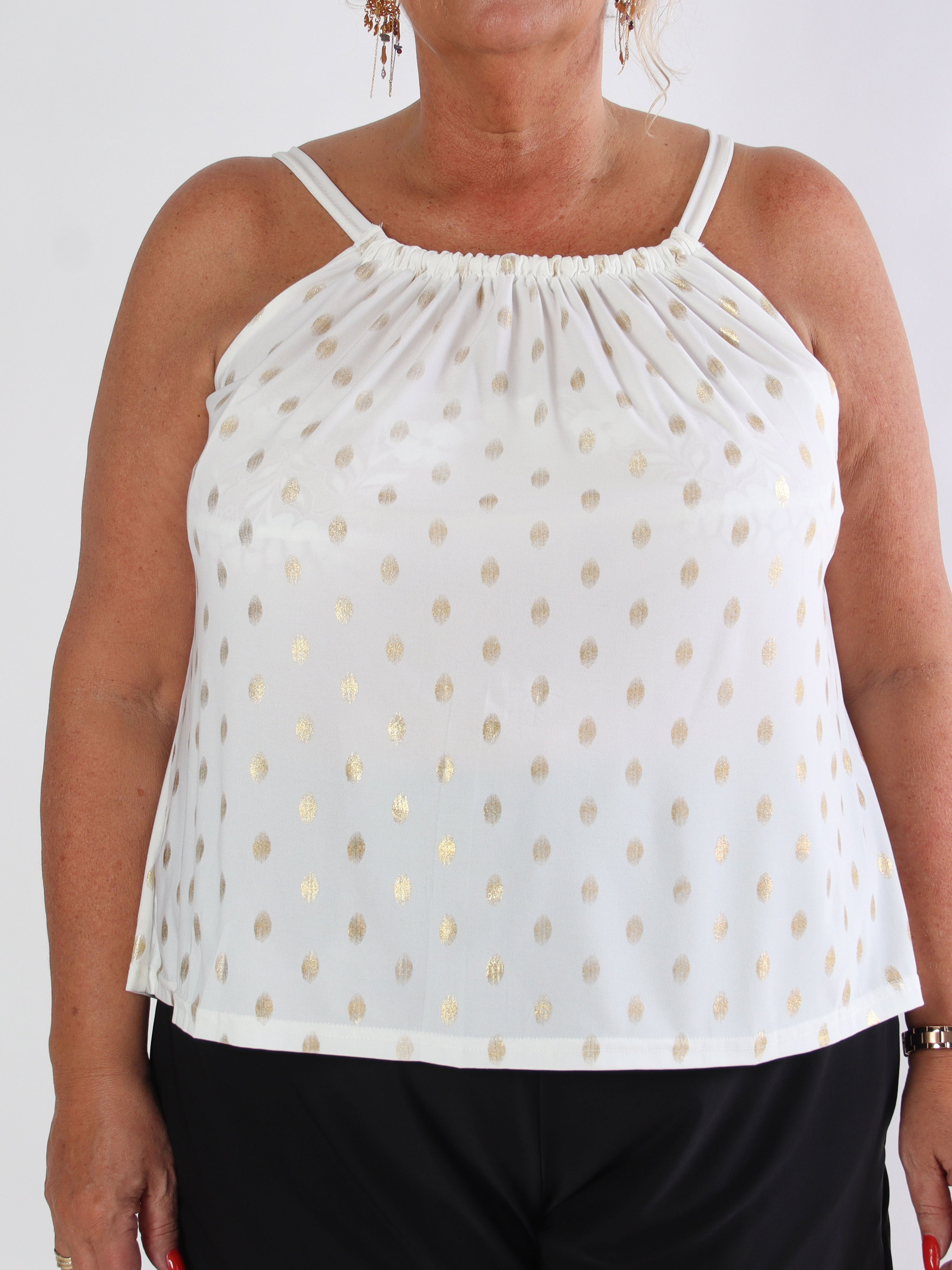 Sunlove Dot Top - Elastisk plus size stroptop med guld dutter